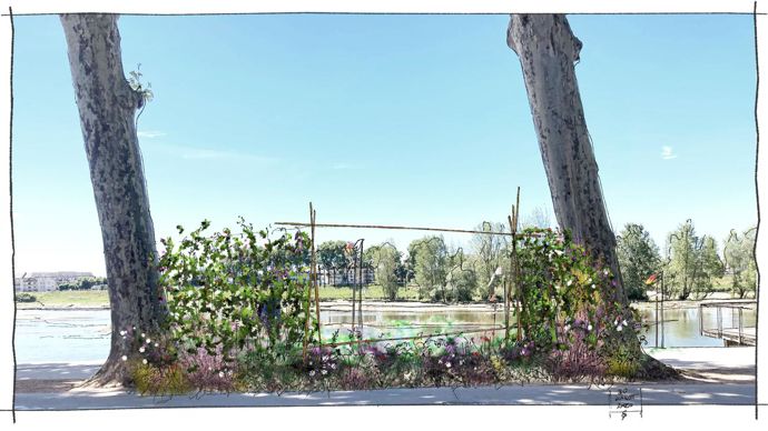 Projet «Jardin du futur? Tout est là», par L’Atelier Olivier Striblen, école d’horticulture La Mouillère. Il a été placé quai du Châtelet.